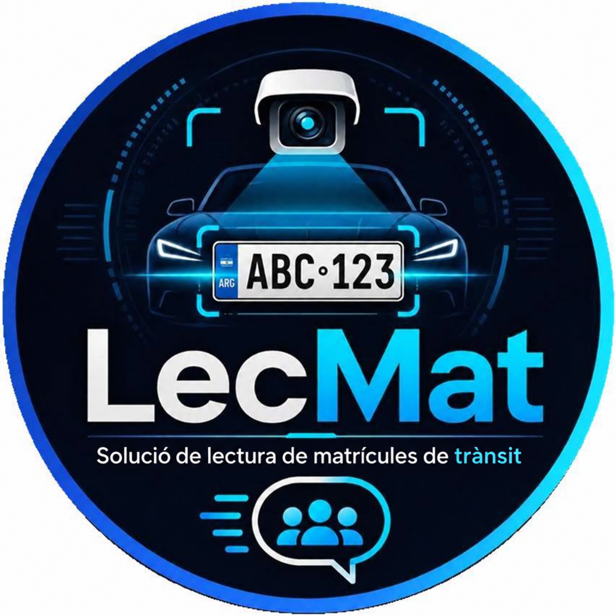 Logotip original de LecMat: vehicle, càmera i matrícula