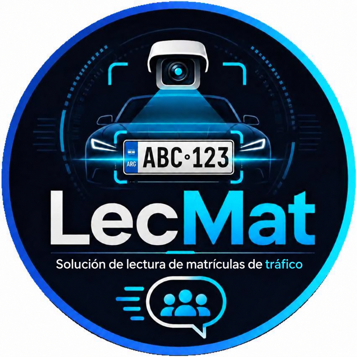 Logo original de LecMat: vehículo, cámara y matrícula